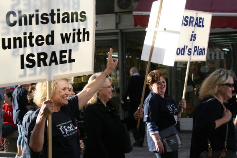 Christians with rally signs in support of Israel