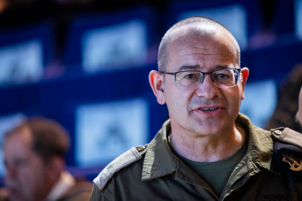 Incoming Mossad director Maj. Gen. Roman Gofman attends a Hanukkah candle-lighting ceremony in Jerusalem.