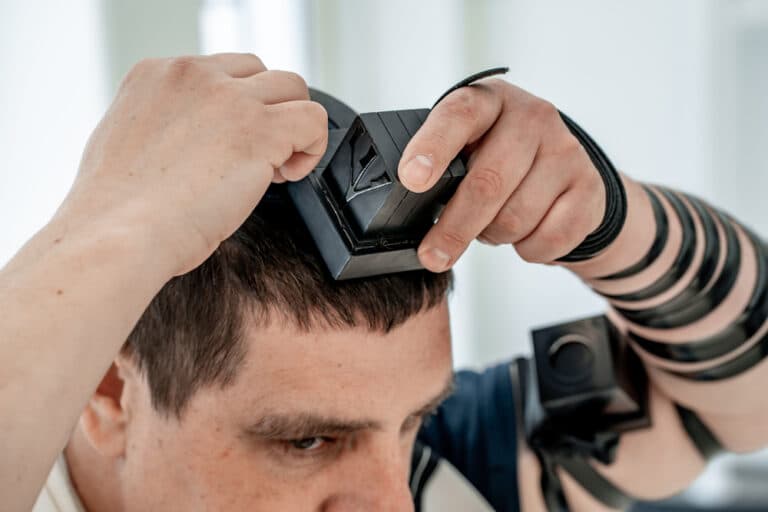 close up of man wearing tefillin