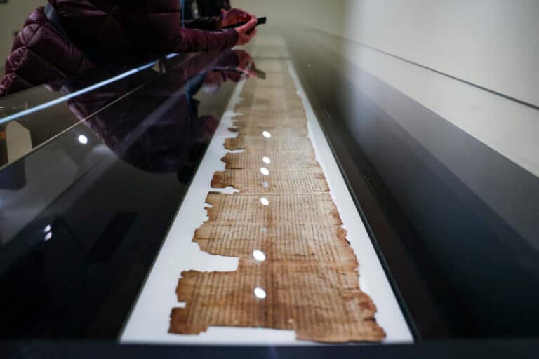 Isaiah Scroll of the Dead Sea Scrolls on display at the Israel Museum, Jerusalem