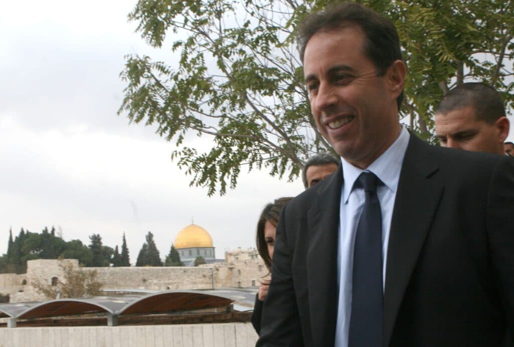 Jerry Seinfeld walks in Jerusalem’s Old City during a visit to Israel.