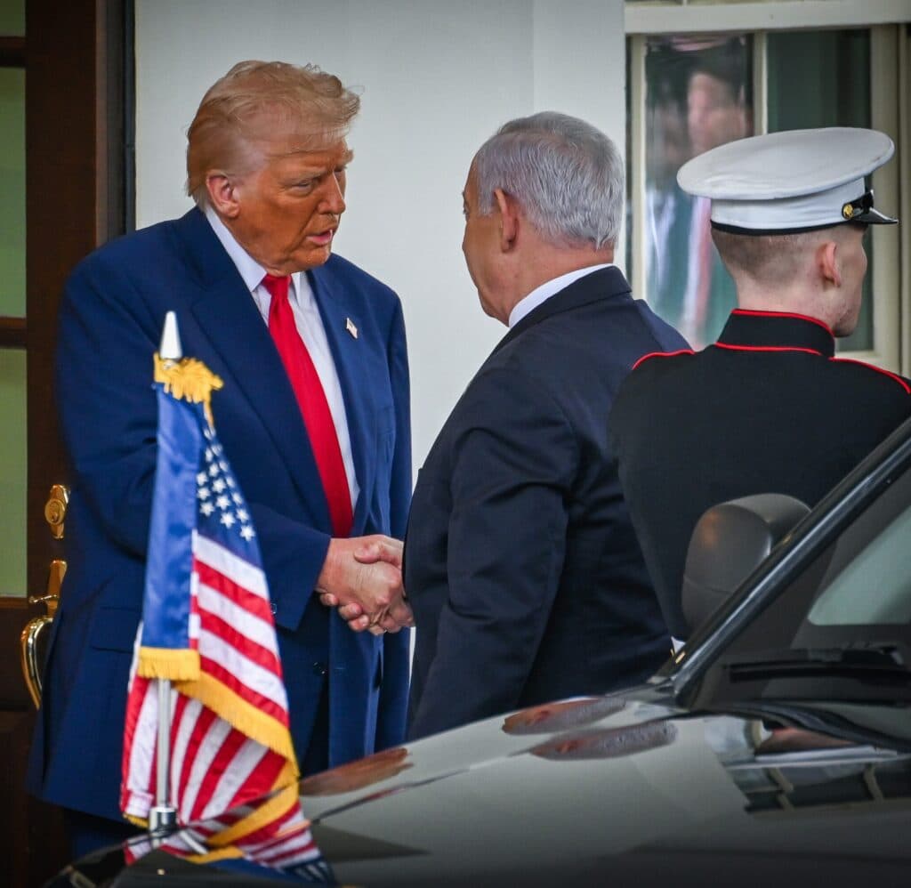 US President Donald Trump welcomes Israeli Prime Minister Benjamin Netanyahu at the White House.