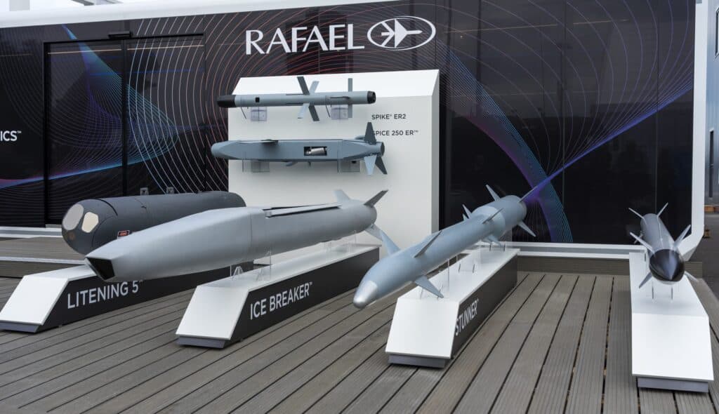 Rafael Advanced Defense Systems display stand with Israeli defense technology at ILA Berlin Air Show 2024.