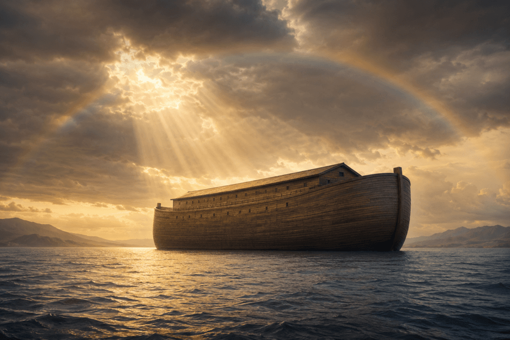 Noah's ark with rainbow| AI illustrative