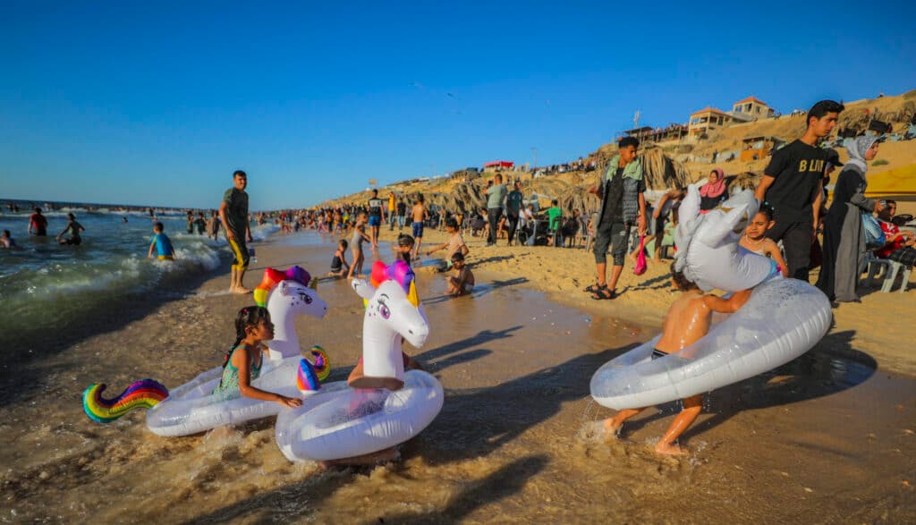 Palestinians at the beach in the central Gaza Strip.